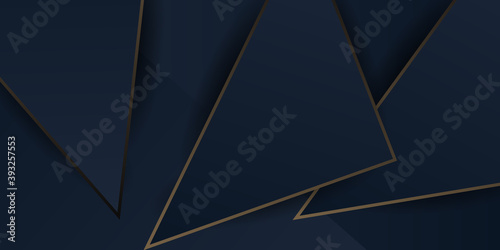 Abstract template dark blue luxury premium background with luxury triangles pattern and gold lighting lines. Suit for business, corporate, institution, party, festive, seminar, and talks