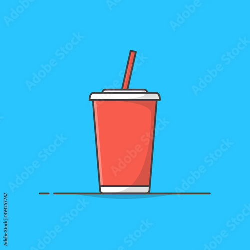 Soda Cup With Straw Vector Icon Illustration. Red And White Cup For Soda Or Cold Beverage. Disposable Soda Cup