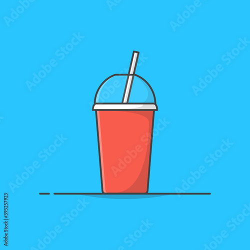 Soda Cup With Straw Vector Icon Illustration. Red And White Cup For Soda Or Cold Beverage. Disposable Soda Cup