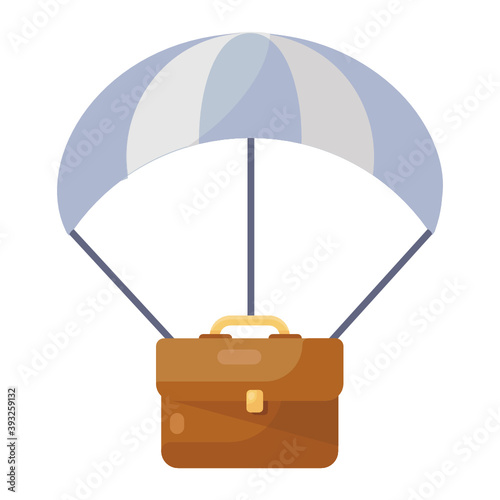 
Business travel icon, portfolio with parachute 
