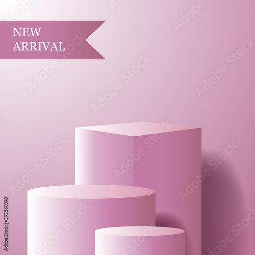 3d geometric cube and cylinder with pink feminine color for product podium display new arrival for girl