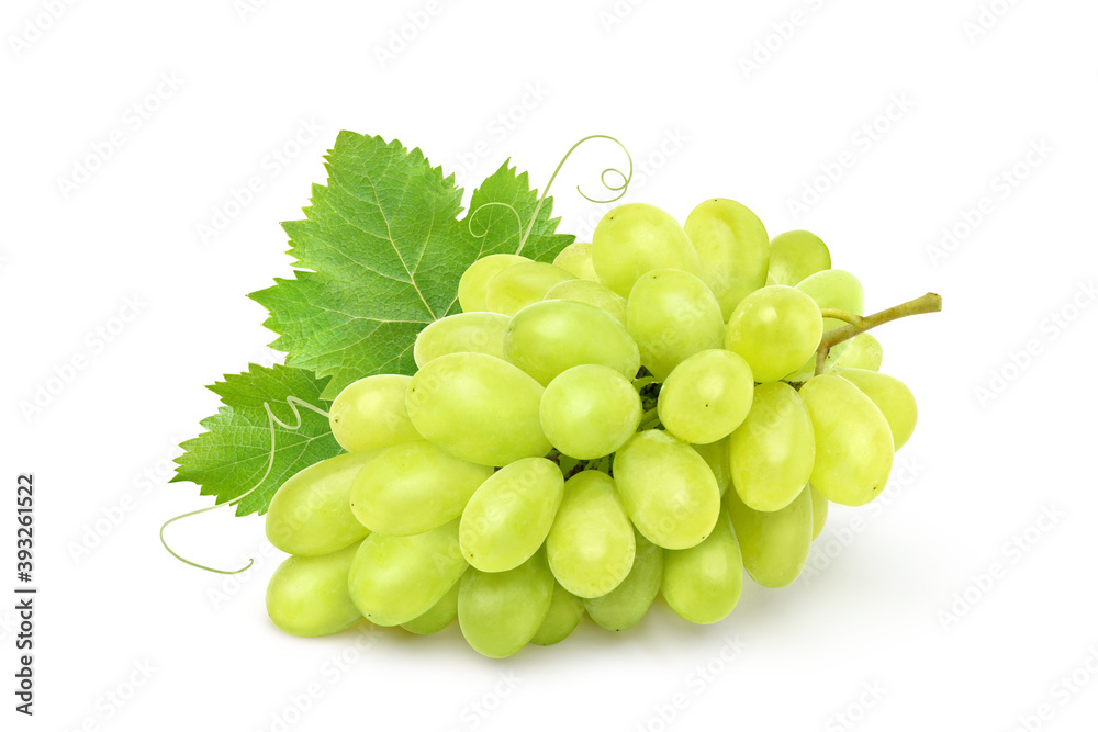 Bunch of Green Grape with leaves solated on white background. Bunch of Green Grape with leaves solated on white background.