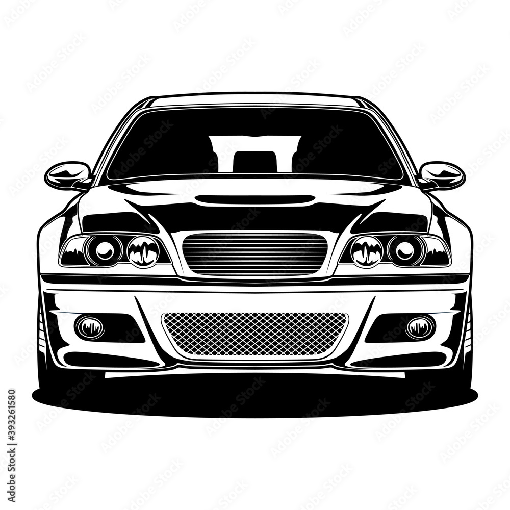 Black And White Car Illustration For Conceptual Design. Good for poster, sticker, t shirt print, banner.