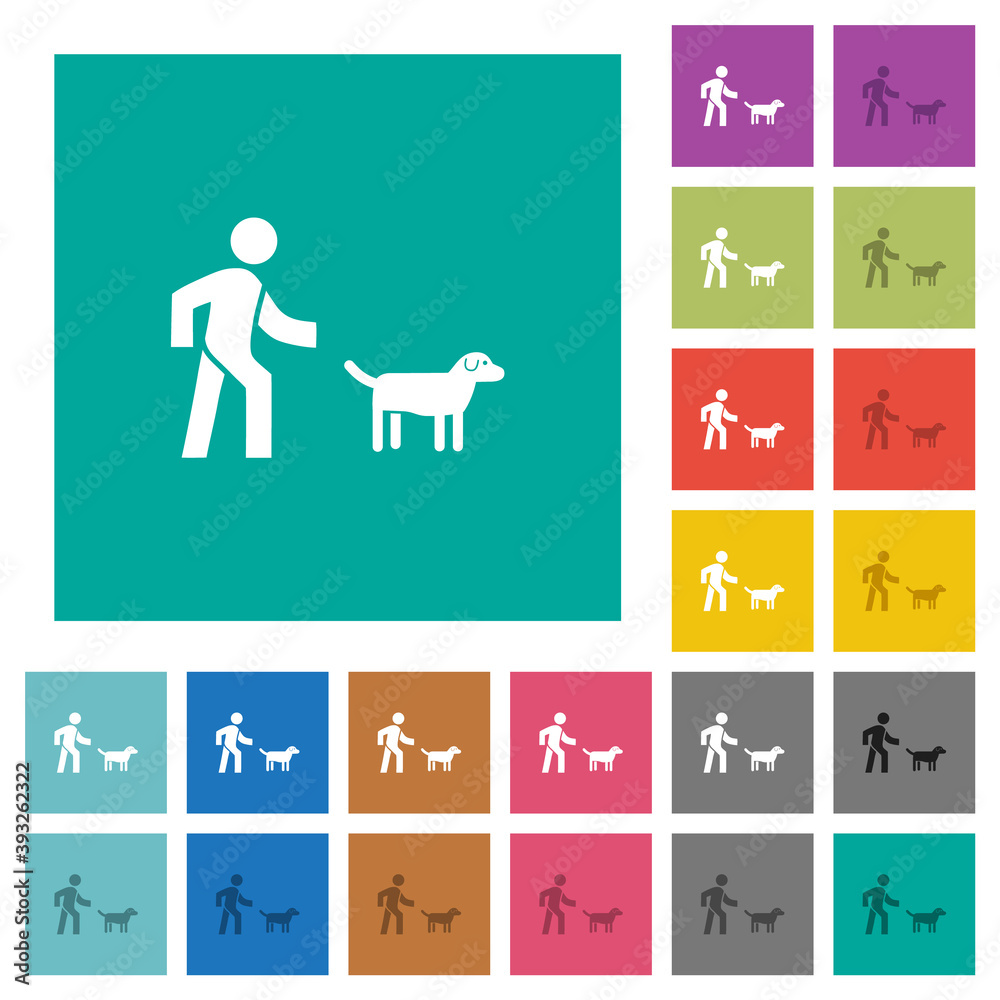 Dog walking square flat multi colored icons Dog walking square flat multi colored icons