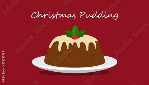 illustration vector flat cartoon icon of tradition christmas pudding on plate 