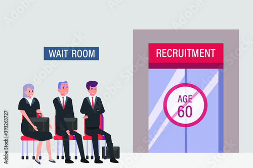 Find a new job vector concept: Old people and young man waiting for job interview together