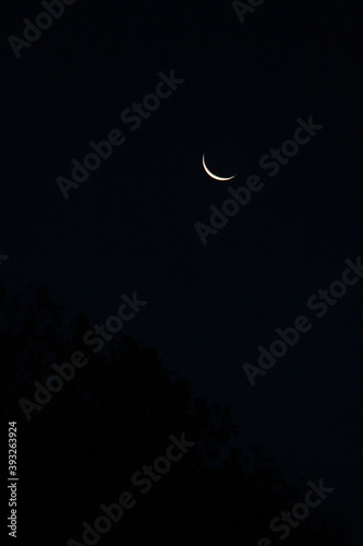 Valokuvatapetti Vertical shot of crescent Moon in the starry sky