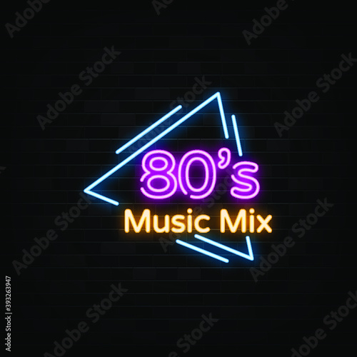 80s music mix neon signs vector. Design template neon style photo