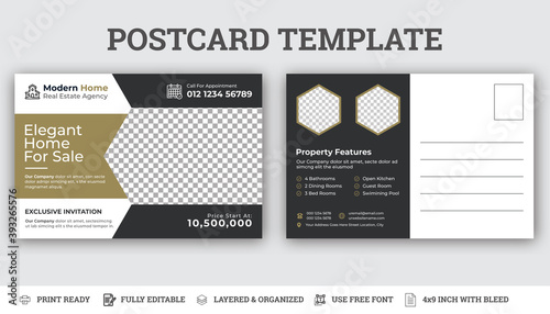 Real Estate Agency & Home Sale Business Postcard, Minimalist Real Estate Postcard With Creative Shapes.