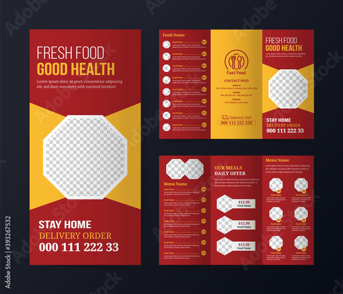 Trifold brochure for food menu template. fast food menu brochure template.