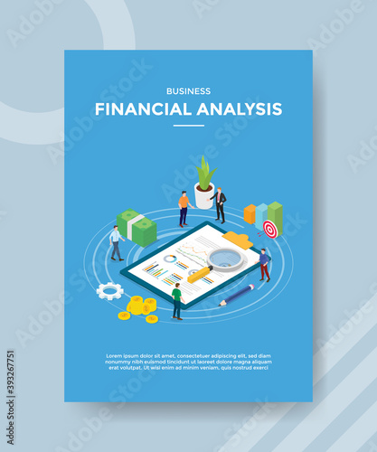 business financial analysis people measure statistic document chart money for template of banner and flyer for printing magazine cover and poster