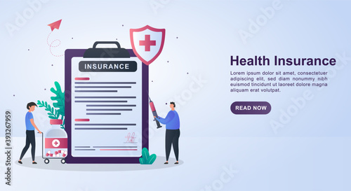 Illustration concept of health insurance with the person holding the injection.