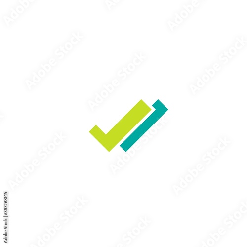 Valid Seal icon. Green double tick. Flat done sticker icon. Isolated on white.