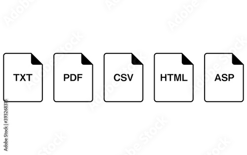 ドキュメントファイル形式アイコン、TXT / PDF / CSV / HTML / ASP
