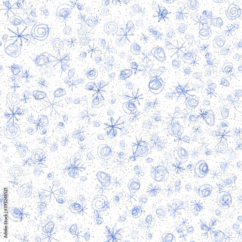 Hand Drawn blue Snowflakes Christmas Seamless Patt © Begin Again
