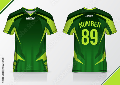 Soccer jersey mockup. t-shirt sport design template, uniform front and back view. green color