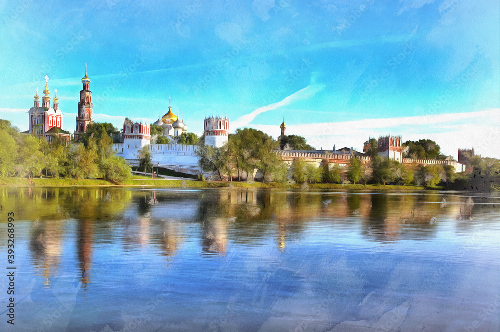 Novodevichy Convent colorful painting looks like picture