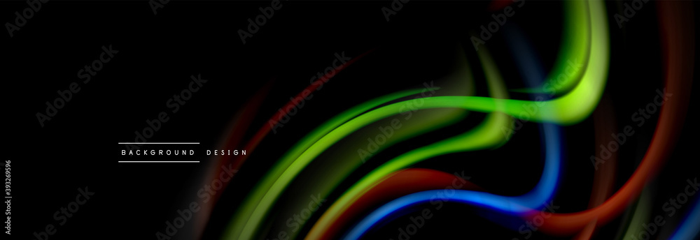 Dynamic motion abstract background. Color blurred stripes on black. Wave liquid lines poster. Vector illustration Dynamic motion abstract background. Color blurred stripes on black. Wave liquid lines poster. Vector illustration