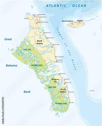 Vector map of Andros Island and New Providence, Bahamas