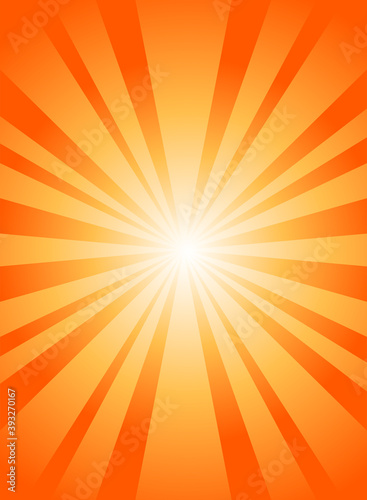 Sunlight rays shine background. Orange color burst background. Vector illustration.
