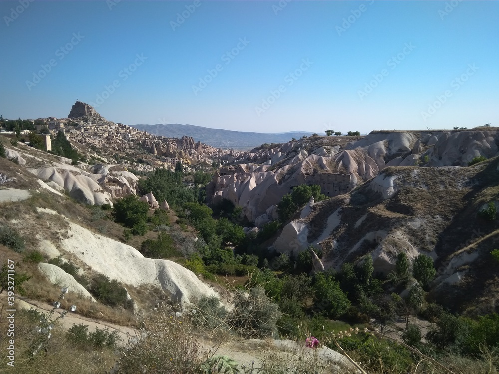 mountain valley with rocks in Cappadocia, Turkey