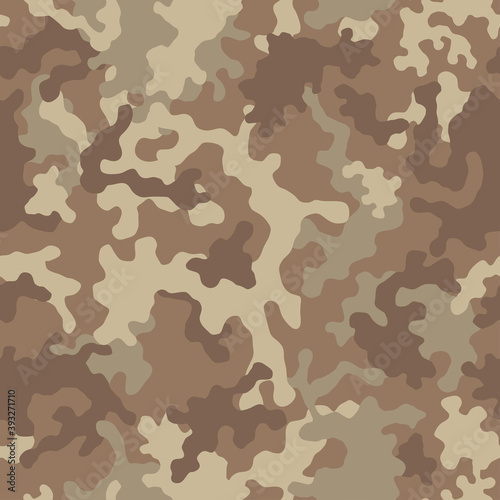 Brown beige camouflage seamless pattern. Modern military camo texture. Desert masking color. Stock vector illustration.