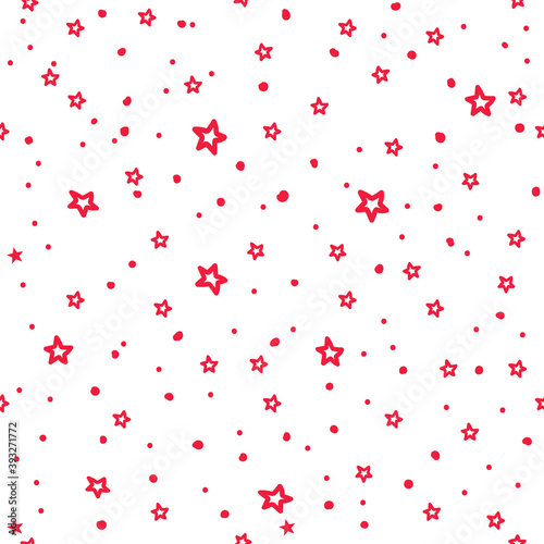 Stars and dots pattern seamless drawing  red color