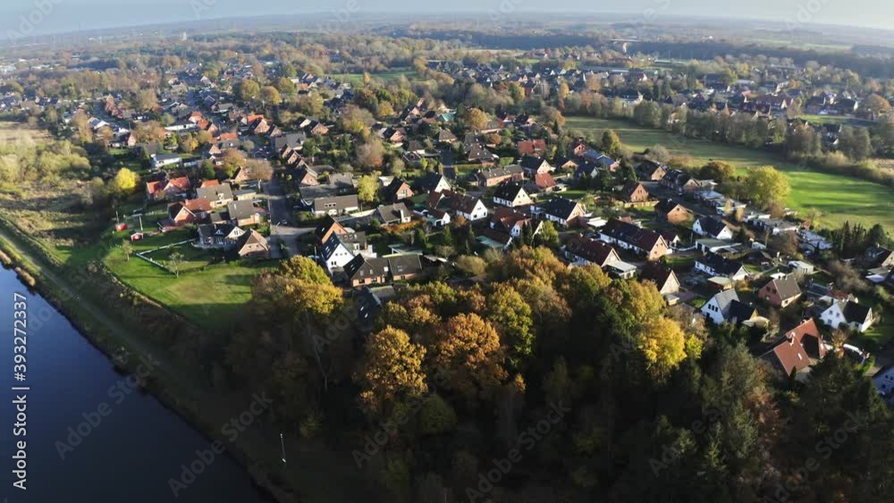 Drone flight over the small town Rendsburg at the River Wehrau with a overview, Schleswig holstein Germany Drone flight over the small town Rendsburg at the River Wehrau with a overview, Schleswig holstein Germany