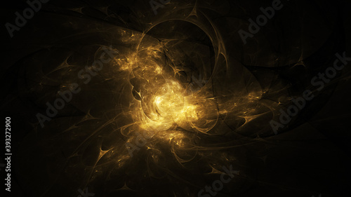 Abstract colorful golden crystal shapes. Fantasy light background. Digital fractal art. 3d rendering.