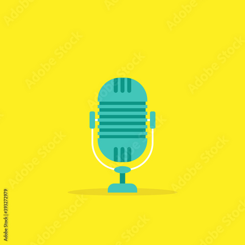 Blue microphone icon. podcast, voice chat logo. Radio, podcast, open air concept.