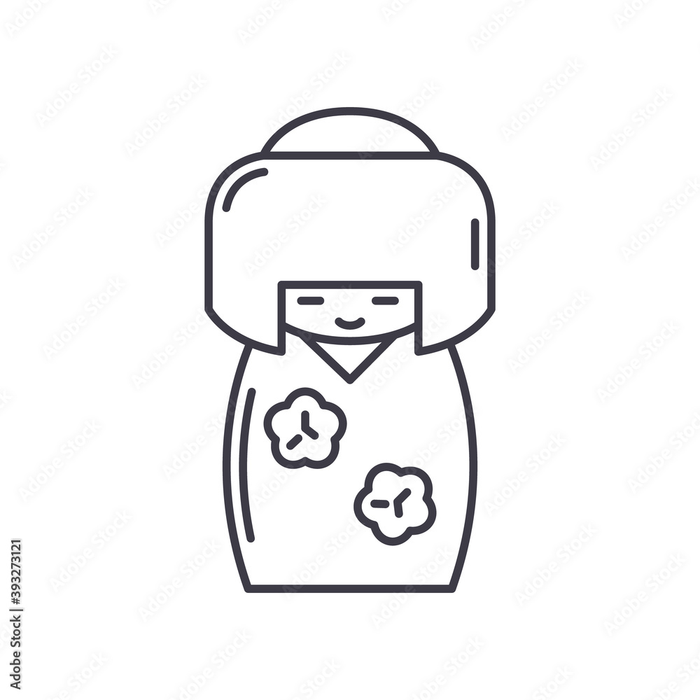 Fototapeta premium Kokeshi icon, linear isolated illustration, thin line vector, web design sign, outline concept symbol with editable stroke on white background.