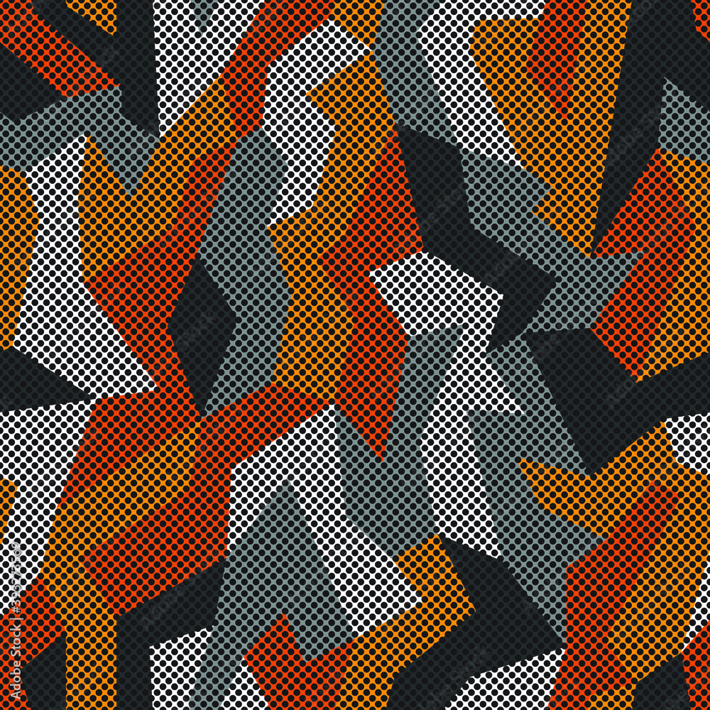 Fototapeta premium Modern Orange camouflage seamless pattern. Vector illustration background for surface, t shirt design, print, poster, icon, web, graphic designs. 
