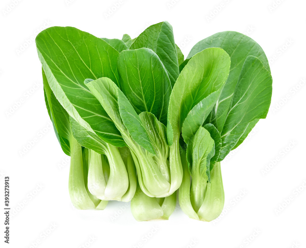 Bok choy (chinese cabbage) isolated on white. top view