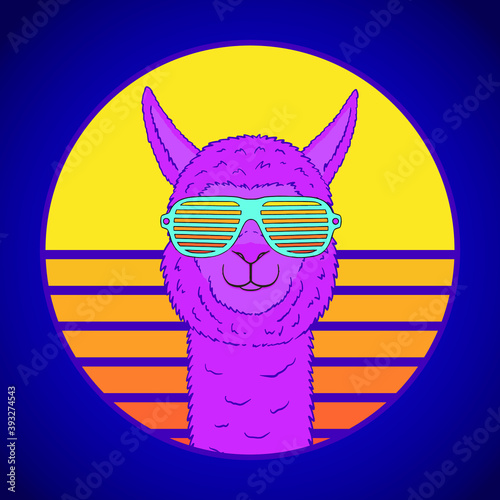 Llama in vapor wave concept. Vector Illustration