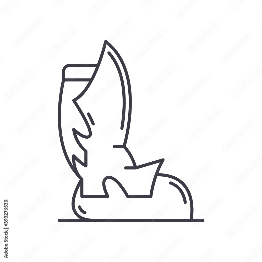 Knight boot icon, linear isolated illustration, thin line vector, web design sign, outline concept symbol with editable stroke on white background. Knight boot icon, linear isolated illustration, thin line vector, web design sign, outline concept symbol with editable stroke on white background.