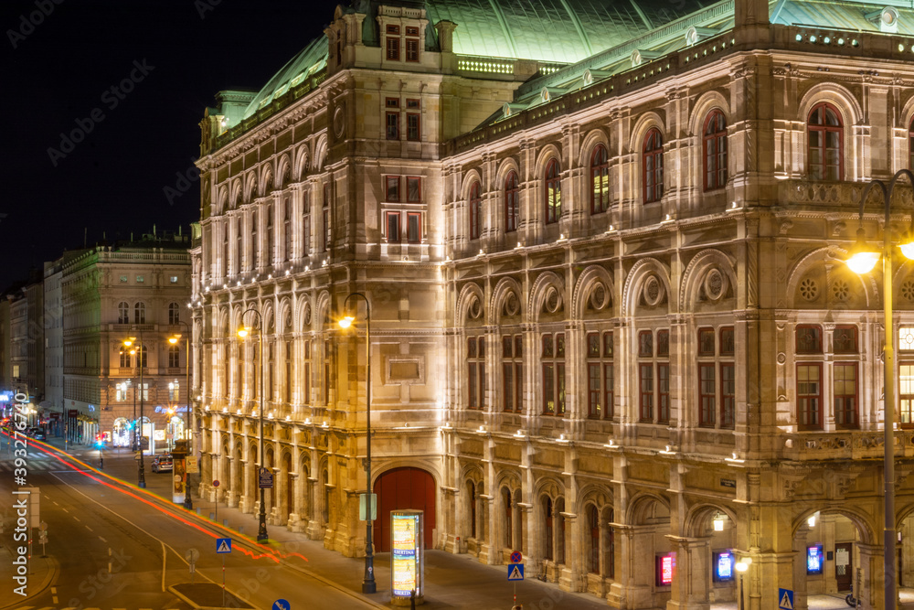 State Opera house in Vienna at night, Austria