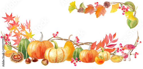 ハロウィンかぼちゃの飾りフレームの水彩イラスト