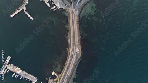 Road connecting two islands, yacht port