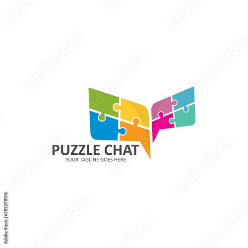 Puzzle chat logo vector icon illustration