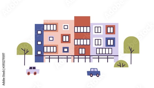 Modern kindergarten or nursery. Preschool building simple colorful flat vector illustration isolated on white background