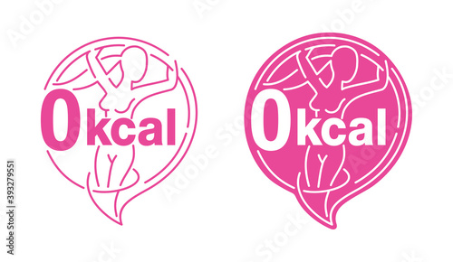 0 kcal - zero calories stamp with slim woman thin line silhouette - modern sticker for healhy diet food cover - isolated vector symbolic icon