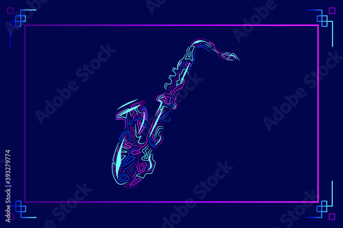 Saxophone line art colorful logo design. Abstract vector illustration. New graphic style