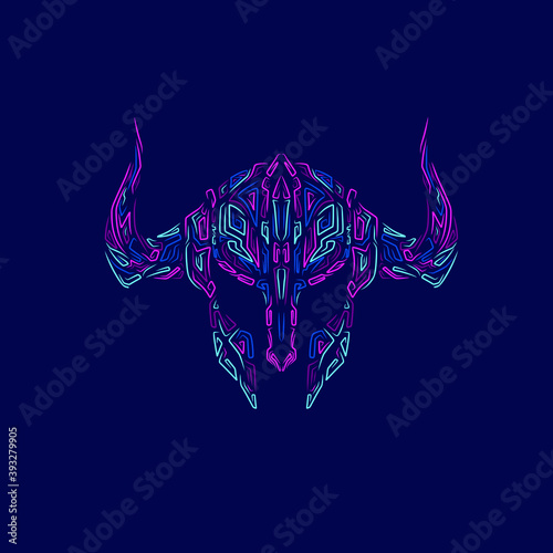 Viking barbarian line art colorful logo design. Abstract vector illustration. New Medieval graphic style.  