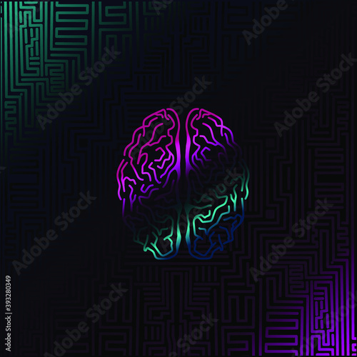 Brain line art colorful logo design. Abstract vector illustration.  New graphic style