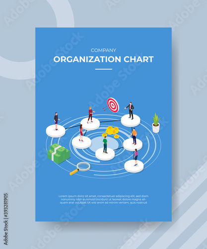 company organization chart people standing on circle shape for template of banner and flyer for printing magazine cover and poster