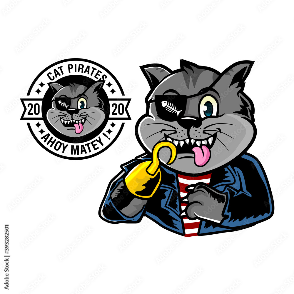 Cat Vector Illustration. Funny Cat Cartoon Character. T-shirt Design. Cat Cartoon Mascot. Cat Logo Icon