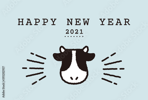 2021年年賀状テンプレート／アイコン／丑年／おしゃれ／シンプル／お正月／牛／かわいい