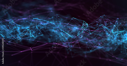 Abstract futuristic - technology with polygonal shapes on dark blue background. Design digital technology concept. 3d illustration.