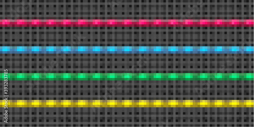 Realistic LED strip set. Colorful glowing illuminated tape decoration