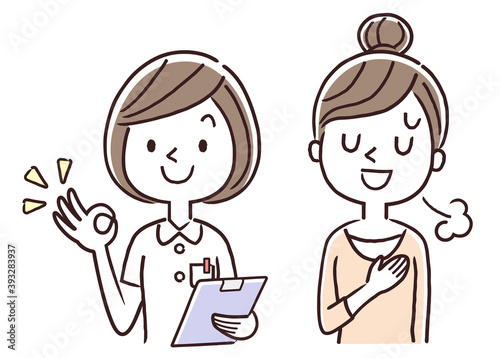 ベクターイラスト素材：看護師の女性と安心する女性

